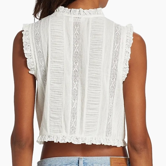 Doen Hallie Cotton Lace Ruffle Button Sleeveless Crop Blouse Top Salt White - Picture 4 of 11